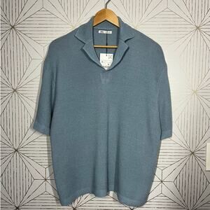 Zara powder blue KNIT POLO SHIRT sweater Size XL NWT $50